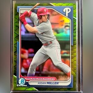 2024 Bowman Chrome Aiden Miller Reptilian Green Refractor /99! Phillies! SP!